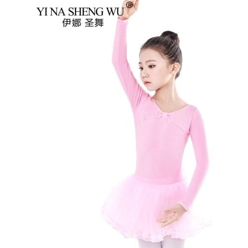 New Children Ballet Dancing Dress Girls Chiffon Tutu Dance Performance Princess Dress Ballet Dance Practice Clothing Long Sleeve