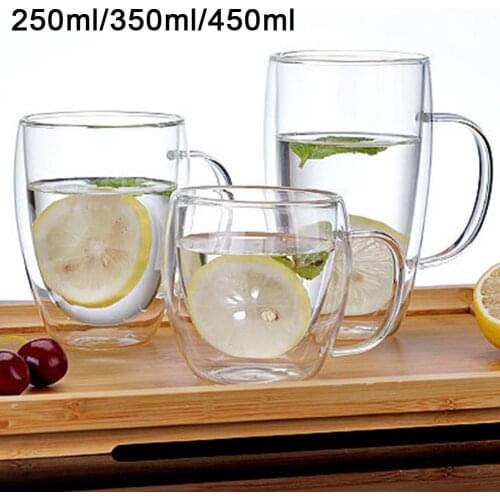 250/350/450ml Handle Double Layers Glass Cup Heat Insulation High Borosilicate Glass Coffee Mug Tea Milk Clear Drink Cup