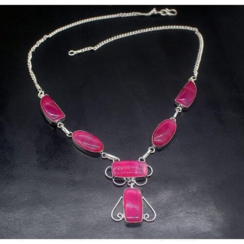 Elegant Charm Unique BotswanaAgate Silver Color Women Pendant Necklace Chain 20 Inch HD706