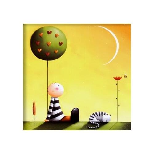 Hande Painted Oil Painting Dreaming- Kids Oil Painting Canvas Art-Modern Oil Painting on Canvas Art Wall Pictures for Bedrooms