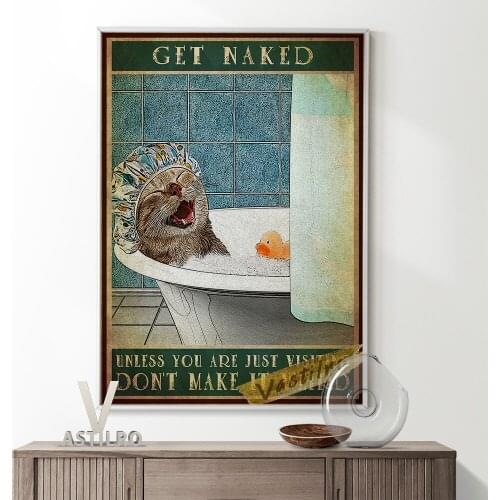 Comical Cat Naked Poster Quirky Renaissance Kitty Prints Bathroom Wall Art Canvas Animal Painting Funny Lover Gift Room Decor