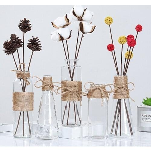 Creative Nordic Glass Vases Transparent Water Hydroponics Flower Rope Dry Flower Vase Diy Fake Flower Bottle Home Table Decor
