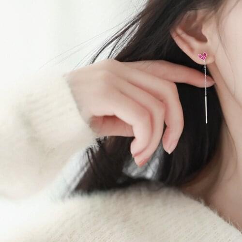 L&p Statement Real Silver Long Earrings For Women Love Heart Dangle Hanging Earring 925 Sterling-silver Luxury Fine Jewelry