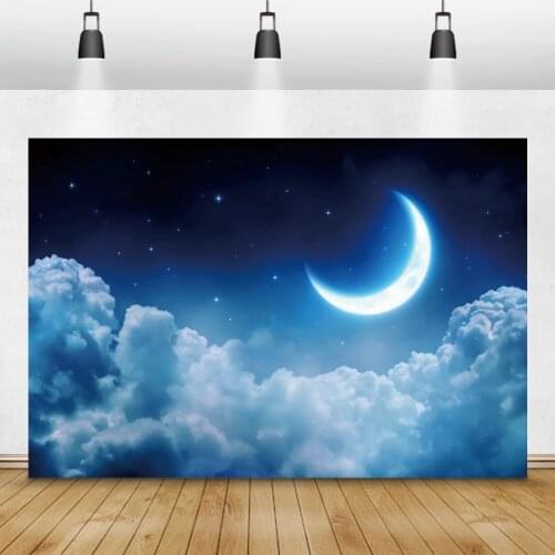 Laeacco Night Scenic Dark Blue Sky Clouds Star Moon Photography Background Room Decor Photo Backdrop Photocall For Photo Studio