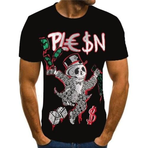 Summer casual fashion T-shirt, loose round neck mens T-shirt, 3D animal print T-shirt, letter T-shirt, hip-hop T-shirt, 2021