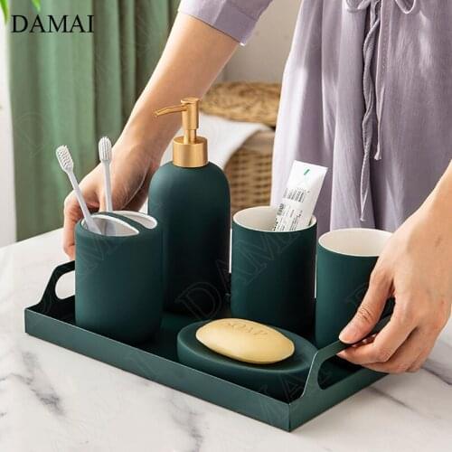 Household Five Piece Set Bathroom Set Nordic Simple Restroom Ceramic Toiletries Organizer Bathroom Decoration Shower Accessories