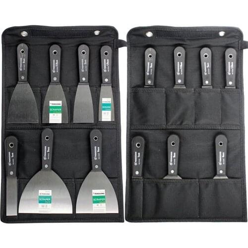 7PCS Putty Knives Set Flex Drywall Knife Paint Scraper Kit 7 Sizes Soft Grip Handle Carbon Steel Blade Canvas Storage Bag Includ