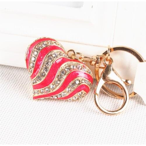Love Heart Red Wave New Fashion Cute Crystal Charm Pendant Purse HandBag Key Ring Chain Favorite Delicate Gift Women