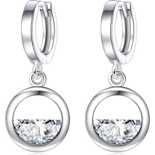 New Round Shape Drop Earrings for Women 925 Silver Jewelry Austrian Crystal Wedding Dangle Earring Accessory Female Brincos