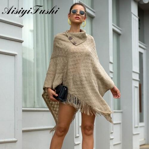 Autumn Winter Knitted Cloak Sweater Women Loose Warm Tassel Shawl Cloak Knitting Shawl Winter Woman Sweater Knitting Pullovers