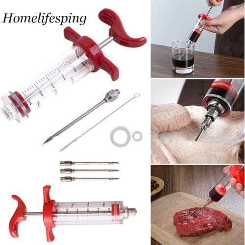 PP Stainless Food Grade Steel Needles Spice Syringe Set BBQ Meat Flavor Injector Kithen Sauce Marinade Syringe Accessory