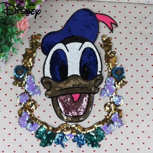 Disney Cute Cartoon Donald Duck Flat Embroidered Patch Sticker Simple Sequin Embroidered Clothing Accessories Patching Fabric