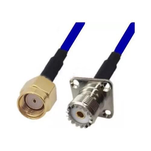 Blue Soft RG142 Cable RP-SMA Male To UHF SO239 Female 4 Hole Flange Panel Mount Connector RF Coaxial Jumper Pigtail Cable