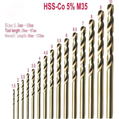 15 piece set 1.5MM-10MM cobalt high speed steel twist drill bit M35 stainless steel tool set grinding metal drill bit tool