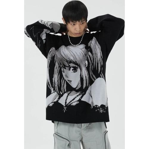 Japanese Style Funny Kawaii Cartoon Hiphop Oversized Streetwear Long Sleeve Men Sweaters Spring Winter Fashion Clothes 2021 Top