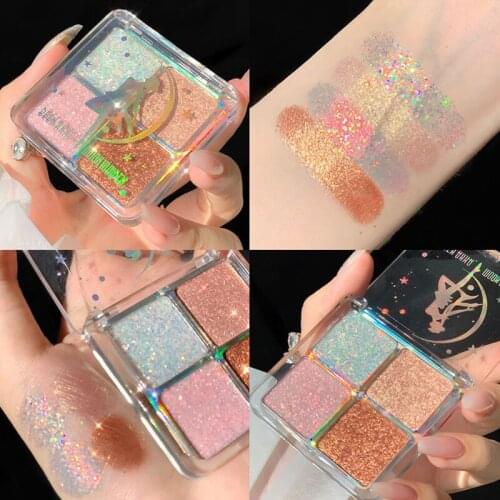 Maffick Four-Color Girl Shiny Eyeshadow Compact Luminous Pearly Lustre Lasting Easy Color Student Makeup Giltter Shiny Eyeshadow