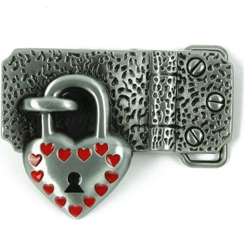 Vintage Classic Western Cowboy Cowgirl Leather Belt Buckle with 3D Heart Lock Fit 1.4" to 1.5" Belt