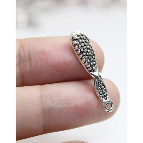 Yamily 25pcs/ 20mm x 5mm Hairbrush Charms Antique Silver Tone Double-Sided Hair Brush charm pendant