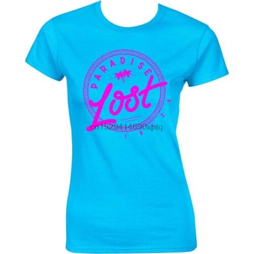 Paradise Lost Ibiza Womens T Shirt Neon Logo Hot Pink Vintage Eivissa