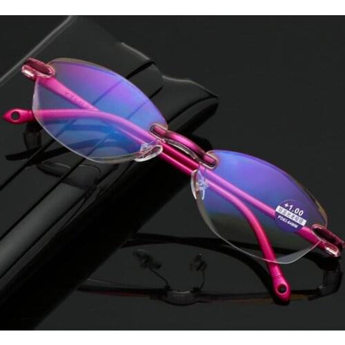 Women Reading Glasses Rimless Blue Light Blocking Presbyopia Glasses Hyperopia Frameless Reader Eyewear 1.0 1.5 2.0 2.5 3.0 3.50