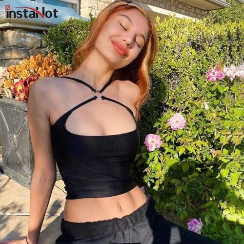 InstaHot sexy women crop top criss cross camisole backless sleeveless summer slim tops party club streetwear tank top 2020 vest