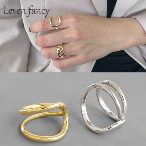 925 Sterling Silver Open Ring Normcore INS Irregular Line Double Layer Ring Femme Punk Ring Accessories Gift Jewelry Bague Femme