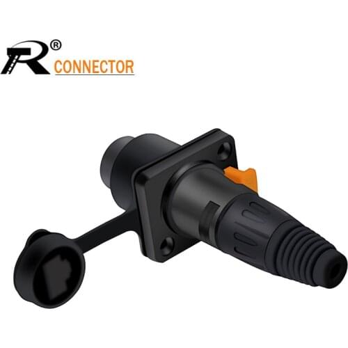 1set RJ45 Aviation Female Socket+RJ45 Waterproof Male Plug Connector Panel Mount Ethernet Network Terminal Copper 8p8c Black