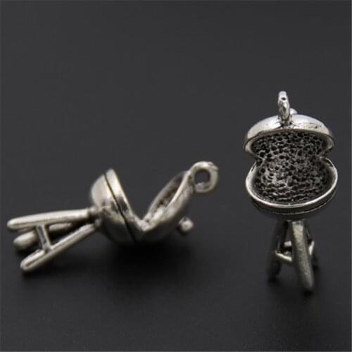 10pcs Zinc Alloy Style BBQ Grill Charms Silver Color 3D Camping Pendant Jewelry Accessory A2528