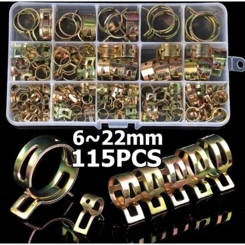 115 PCS Zinc Plated 6-22mm Spring Hose Clamps Tube Clamps for Band Clamp Metal Fastener Assortment Kit