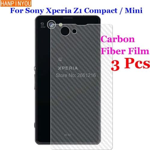 3 Pcs/Lot For Sony Xperia Z1 Compact / Mini 4.3" 3D Non-slip Clear Carbon Fiber Back Film Screen Protector Protective Sticker