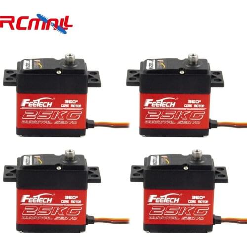 4Pcs Feetech Large Torque 7.4V 25kg.cm Servo,360 Degree Digital Servo with 25T Servo Arm for Smart Car Robot Robotic