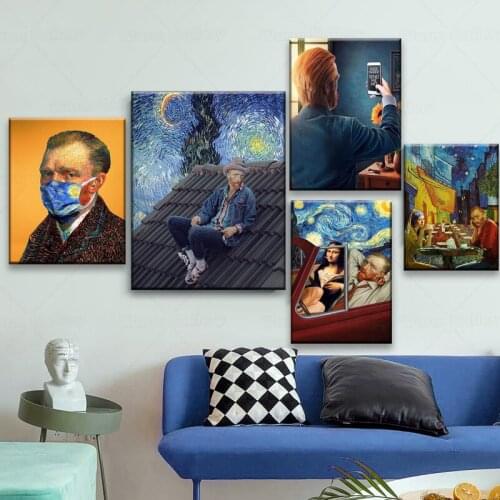 Abstract Funny Art Van Gogh Mona Lisa Poster and Print Canvas Art Painting Wall Art Picture for Living Room Home Decoration