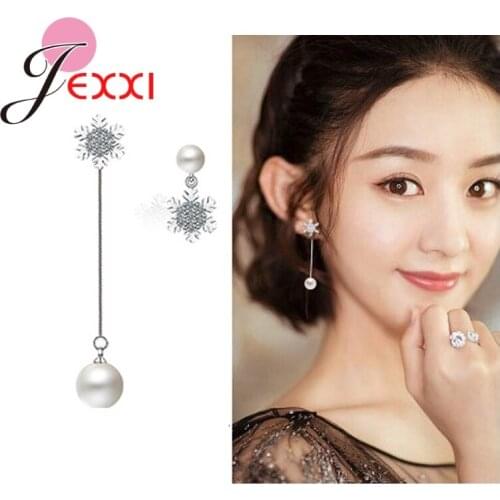 New Fashion 2 Colour 925 Sterling Silver Asymmetry Pendant Earrings For Women Girls Party Engagement Jewelry High Quality