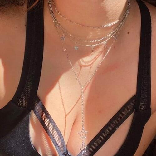 Bohemian Multi-layer Tassel Star Pandent Necklace For Women silver Color 2021 Vintage Pendants Necklaces Chokers Jewelry Gift