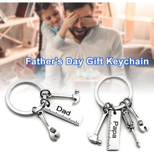 Stainless Steel Keychain with Mini Simulation Wrench Tool Pendant 9*28cm Key Buckle with Letters Gift for Fathers Day