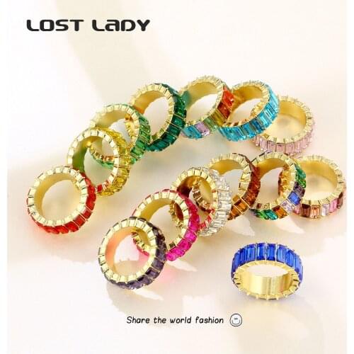 Lost Lady Luxury Multicolor Crystal Rings Bling Wide Finger Rings For Women Girls Fashion Party Jewelry Gifts Wholesale