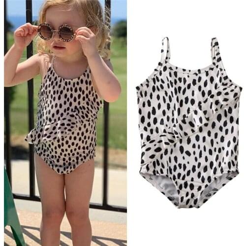Free shipping Kid Baby Girl clothes Leopard print Nylon off shoulder strap Bodysuit Ruffle V-neck sleeveless playsuit one pieces
