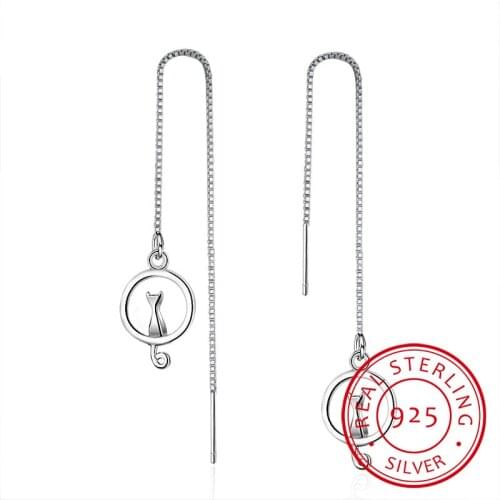 Korean 925 Sterling Silver Earring Moon Cat Long Tassel Drop Earrings For Women Oorbellen Brincos Pendientes Fine Jewelry Gift