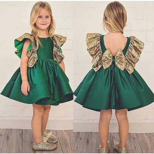 Girl Wedding Costume Kids Birthday Party Dress Bow Lace Ruffle Sequin Prom Gown Spring Summer Outfits 2-7 T