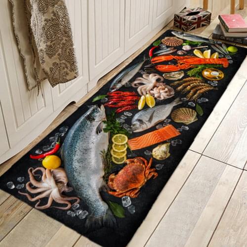 Seafood Gathering Pattern Hallway Carpets Kitchen Entrance Door Mat Anti-slip Floor Rug Bathroom Area Hallway Free Shipping