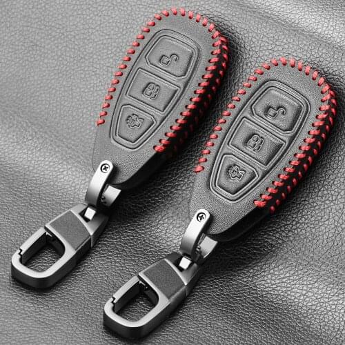 Leather Key Case Cover For Ford Focus RS Fiesta Mondeo Kuga B-Max Grand C-Max S-Max Galaxy Keyless Fob Shell Holder Protector