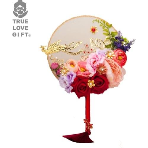 Chinese Wedding Bride Handmade Circular Fan Xiuhe Costume Wedding Ancient Style Flower Golden dropshipping 2021 new arrivals