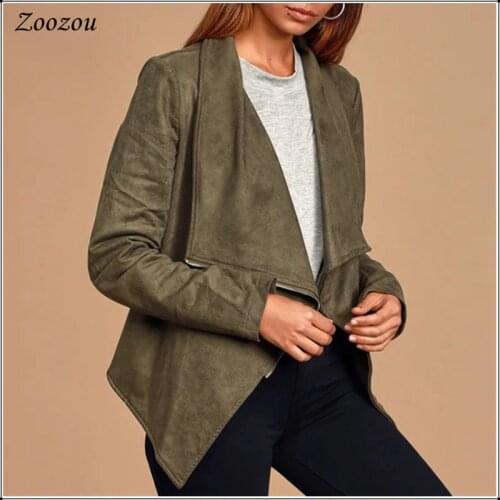 Autumn Winter Soft Suede Leather Moto Jacket Women Clothes Lapel Zipper Outerwear Suede Coat Long Sleeve Casual Jackets Custom