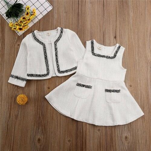 2020 Fashion 1-6Y Baby Girls Clothes Sets Birthday Long Sleeve White Coat Tops+Dress 2Pcs Party Warm Outfit