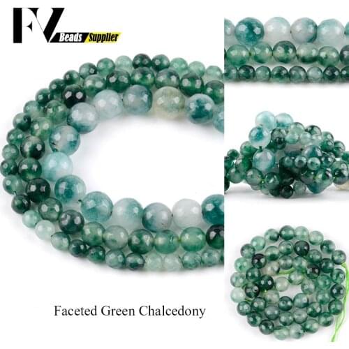 6 8 10mm Faceted Green Chalcedony Round beads for Jewelry Making 15inch Natural Stone Beads Diy Handicraft Accessories Wholesale