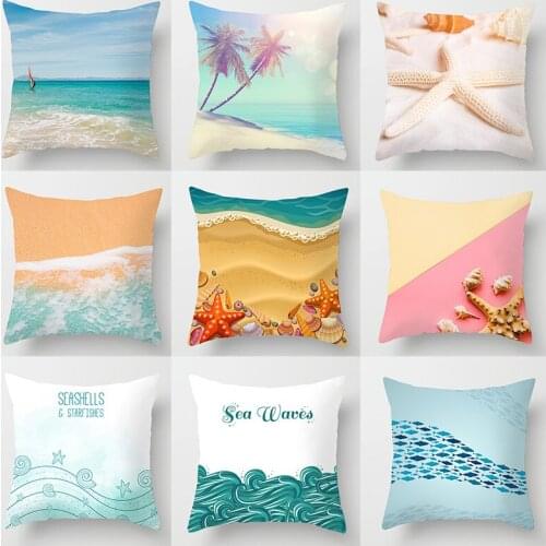 Pillowcase Sea Style Printed Peachskin Decorative Cushion Cover For Living Room Throw Pillow Covers Modern Home Decor 45*45cm/Pc