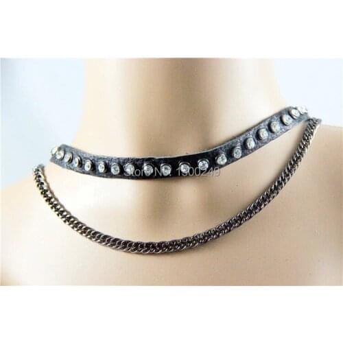 Harajuku 2015 NEW Hot Dark Rivet bracelet & Necklaces Imitation leather crystal adorning 100% handmade punk free shipping