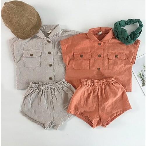 Baby Boy Clothing Sets 2021 Summer Plaid Korean Style Baby Sets Solid T Shirt Baby Sets 0-3Y Bodysuit Newborn Baby Girl Clothes