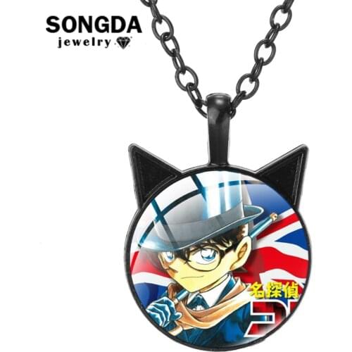 SONGDA Detective Conan Ear Pendant Necklaces Cosplay Convex Glass Badge Collar Chains Charm Jewelry Teen Fans Gift Accessories