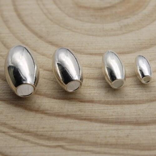 Real 100% 925 Sterling Silver Oval Tube Beads Loose Spacer Beads for Jewelry Making DIY Charm Beads Bracelet Making Accessories